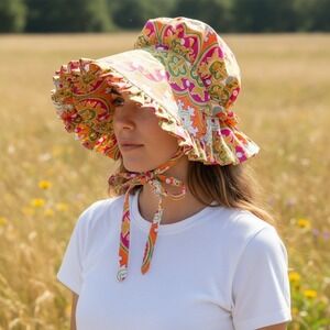Floral Ruffle Sun Hat - Pink and Orange